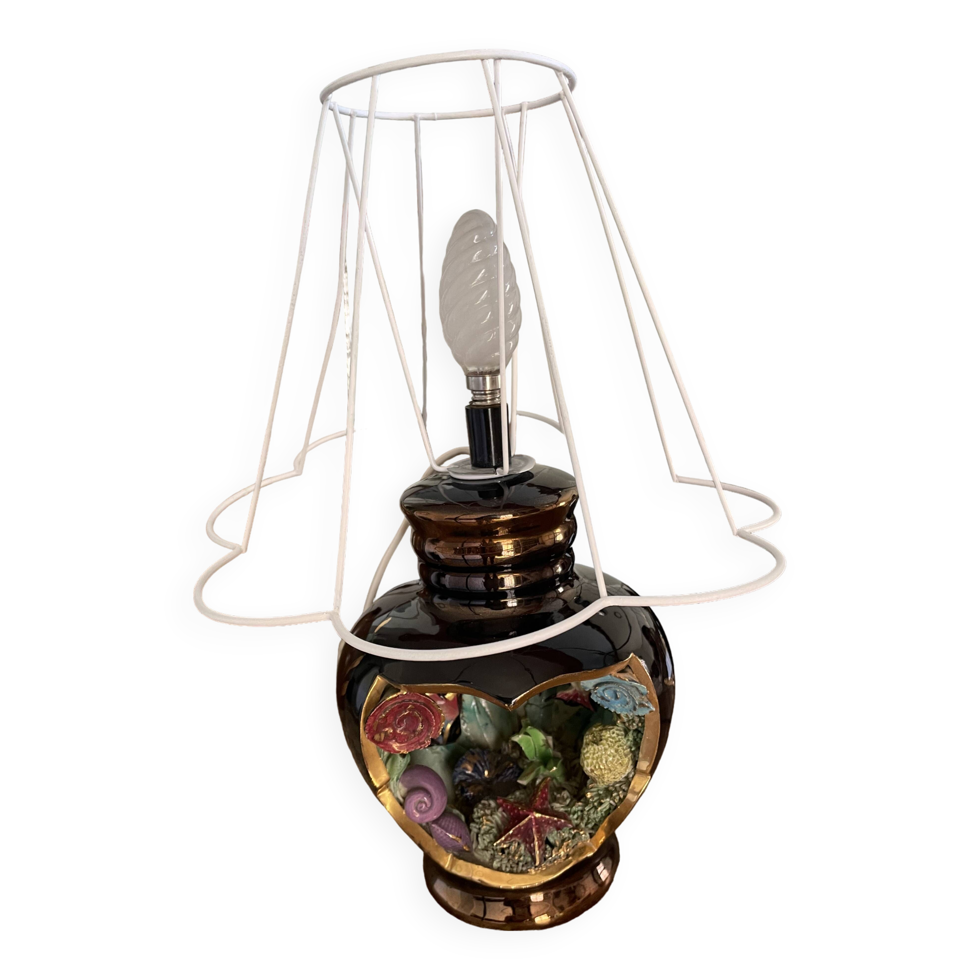 Vintage Cermonac shell fish lamp signed and numbered