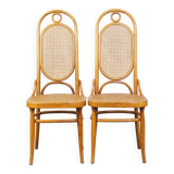 Set of 2 light brown bentwood Thonet style chairs model "Long John"