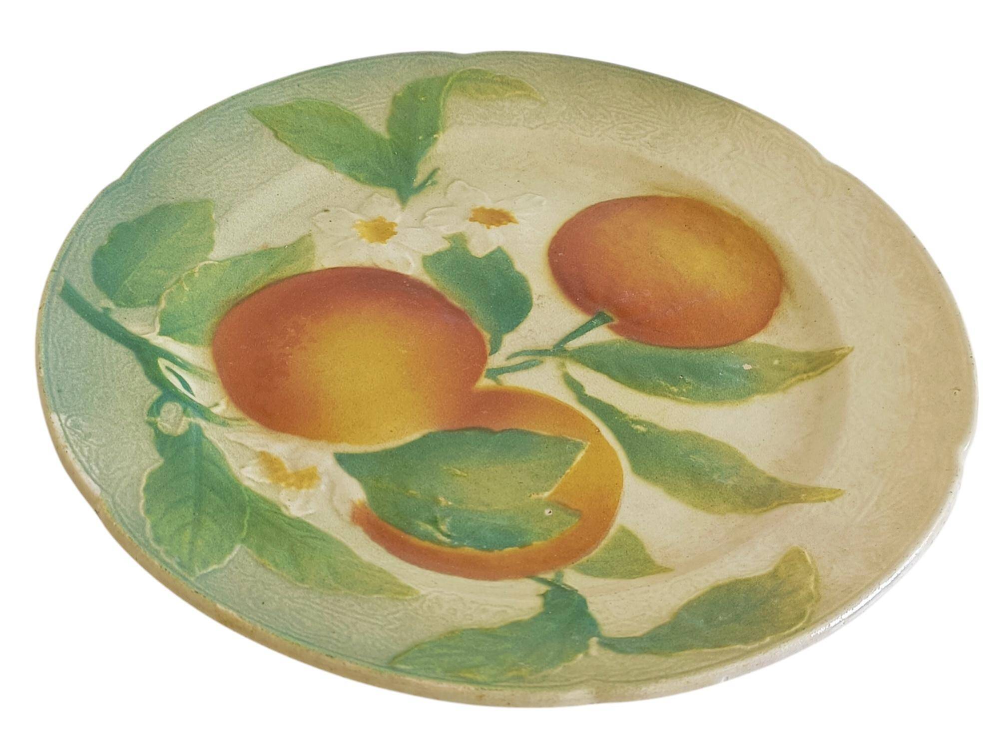Majolica Oranges Plate by Keller & Guerin Saint Clement, France 1900s