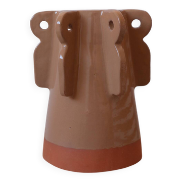 Handmade beige sculptural ceramic vase