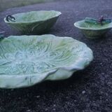 Set of 3 vintage asparagus and cabbage leaves slip dishes made in Italy