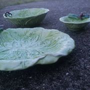 Set of 3 vintage asparagus and cabbage leaves slip dishes made in Italy