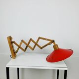 SCE 60s accordion wall light, wood and red reflector