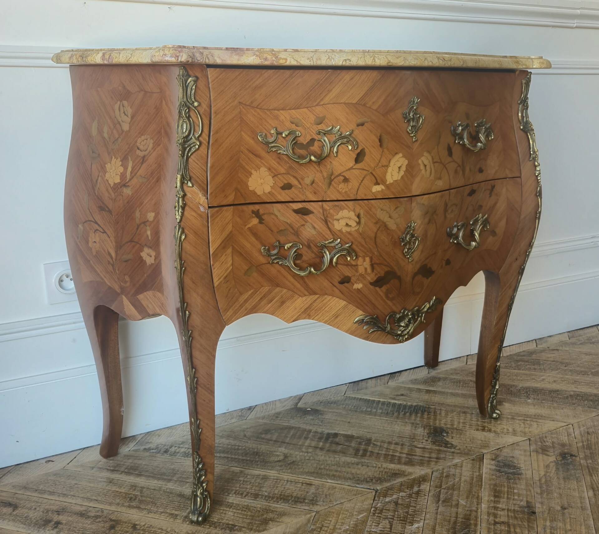 Two-drawer sautéuse in Louis XV style, stamped Skalski.