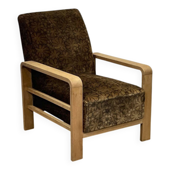 Fauteuil art déco en chêne des années 1930