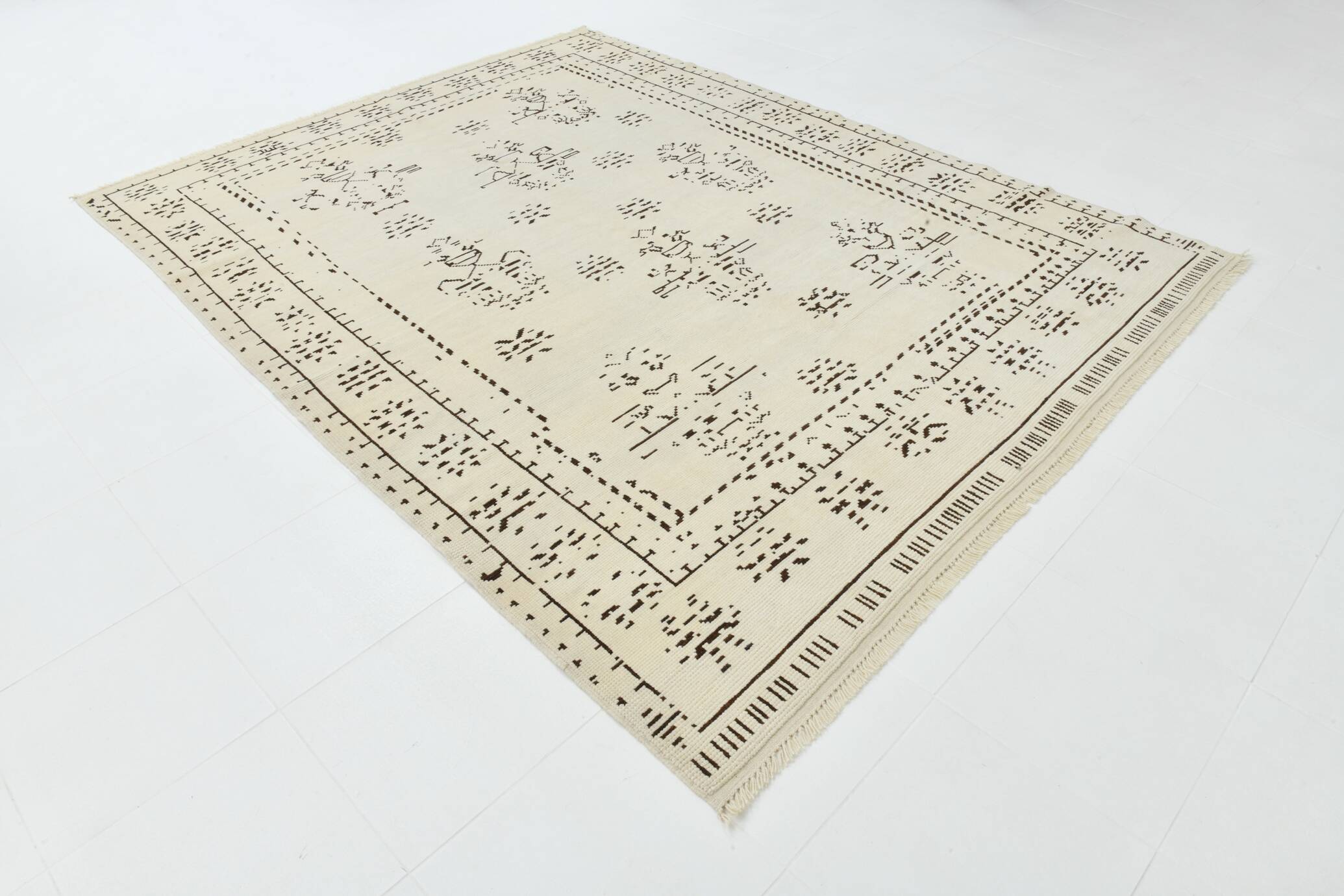 8x10 Beige & Dark Brown Modern Oushak Rug, 232x303Cm