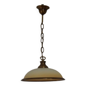 French Country Style Ceiling Light White & Amber Glass Shade Brass Fittings 4648