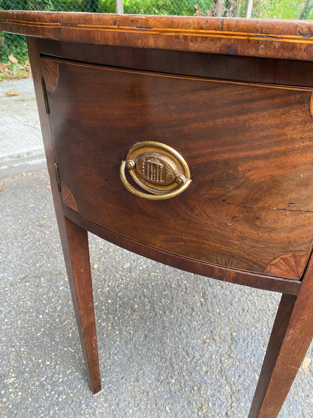19th century English mahogany half-moon console desk