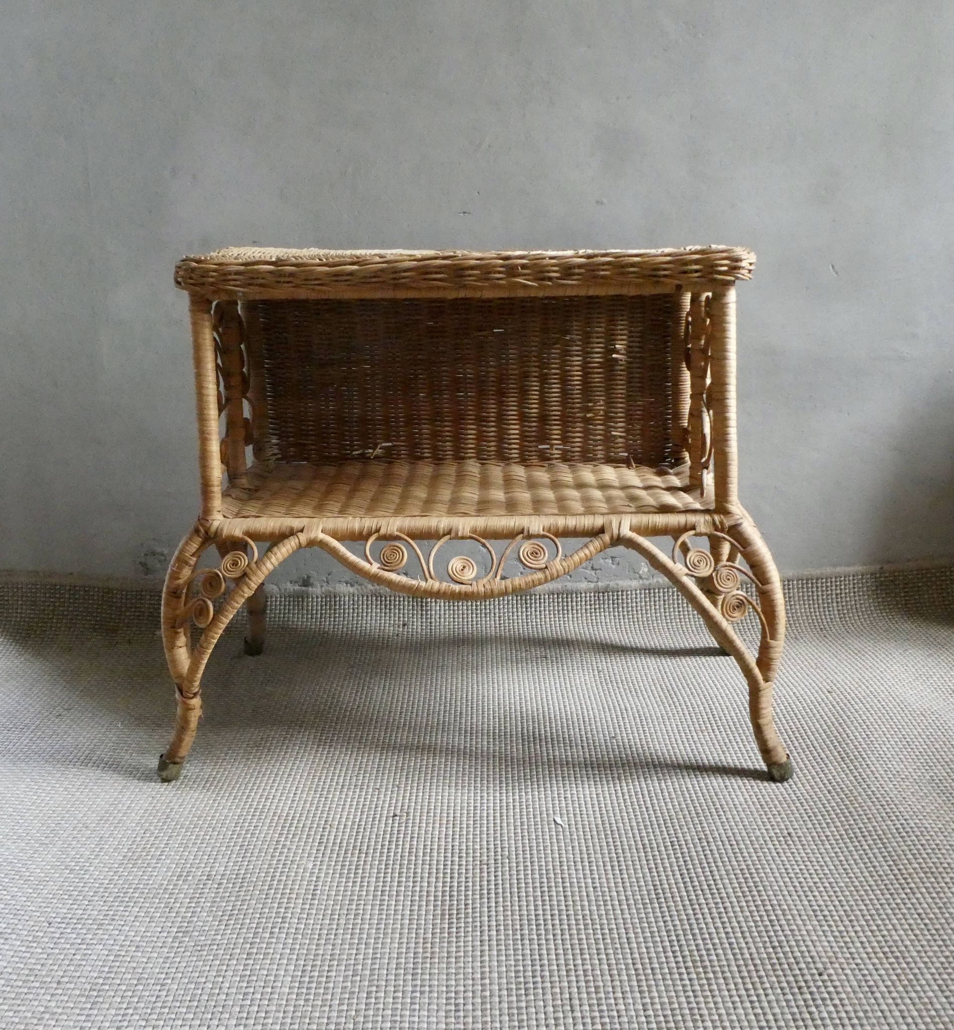 Wood and rattan bedside table, butterflies