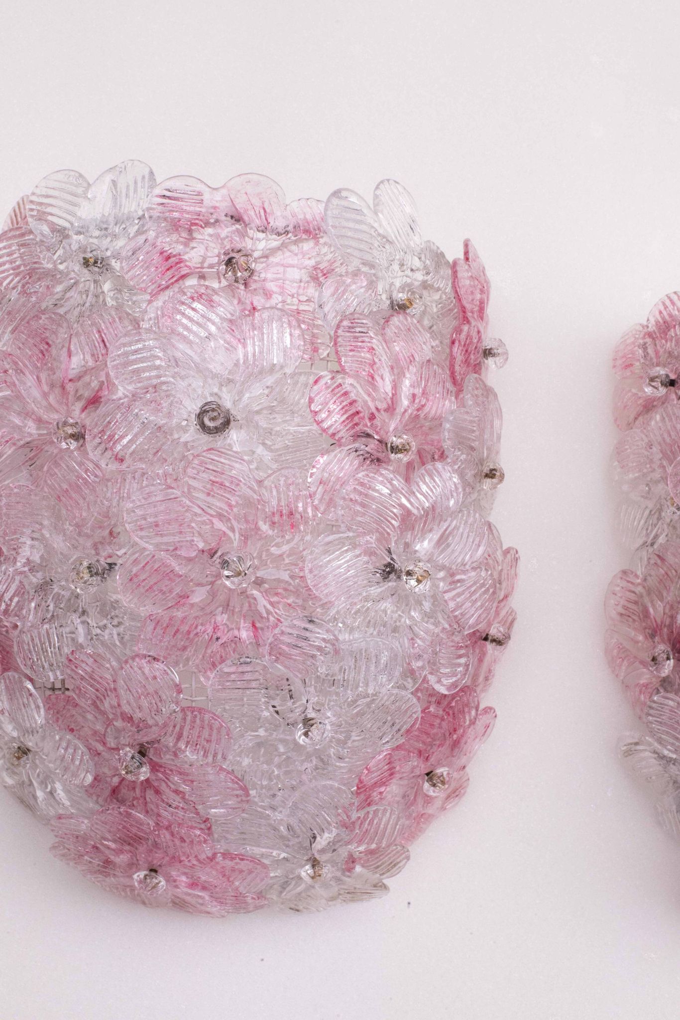 Set of 2 Murano Wall Light Pink Flower by Seguso, 1970