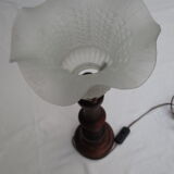 Table lamp, wooden foot turned walnut color