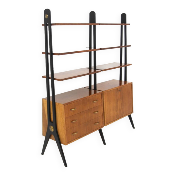 Bibliothèque scandinave ''double'' en acajou, Suède, 1950