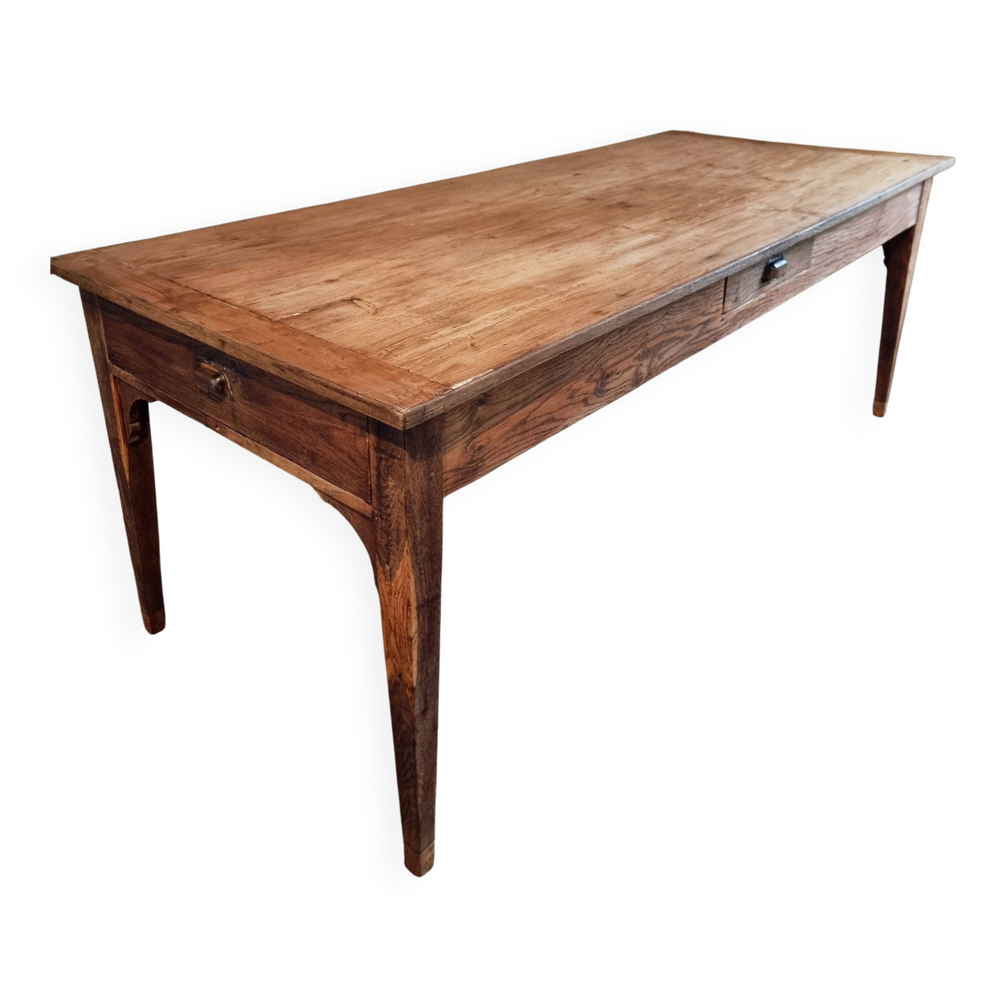 Old French farmhouse table – Rustic workshop table with 3 drawers