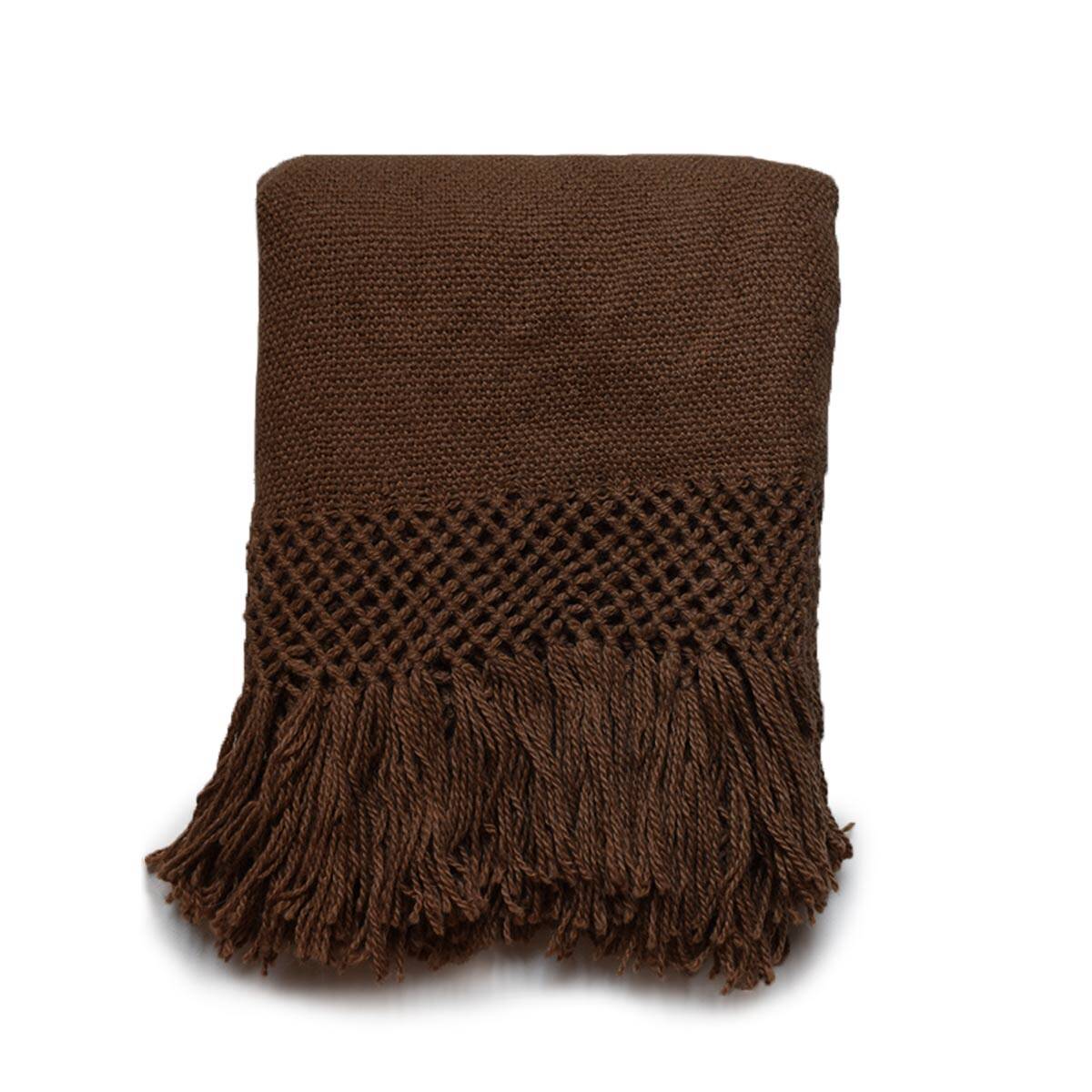 Plaid tissé main 100% pure laine de lama marron