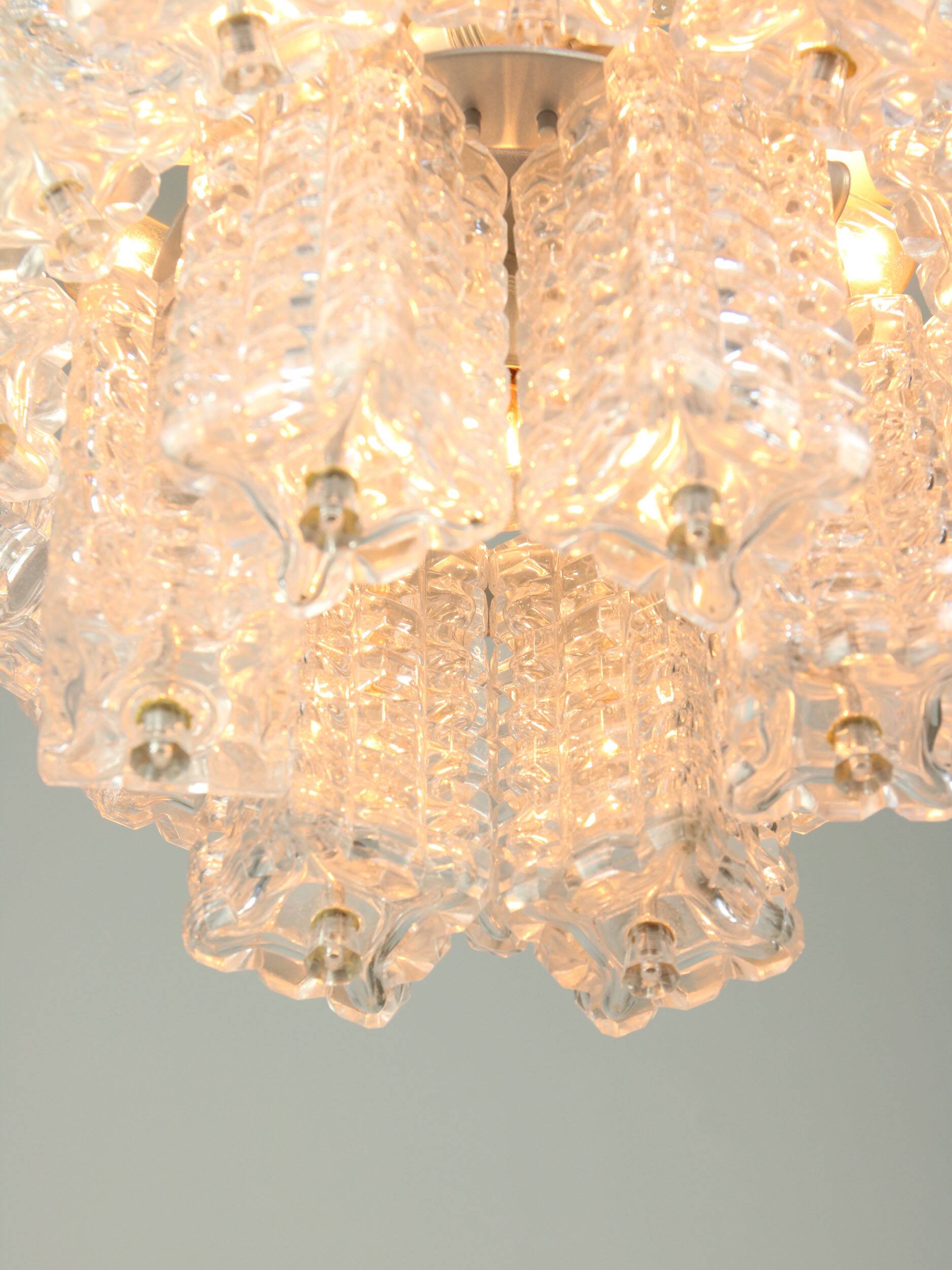 Vintage Austrolux Glass Chandelier: Mid-Century Chrome Pendant Light