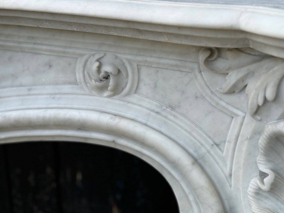 Remarkable Louis XV Style Fireplace, In Carrara Marble Circa 1880