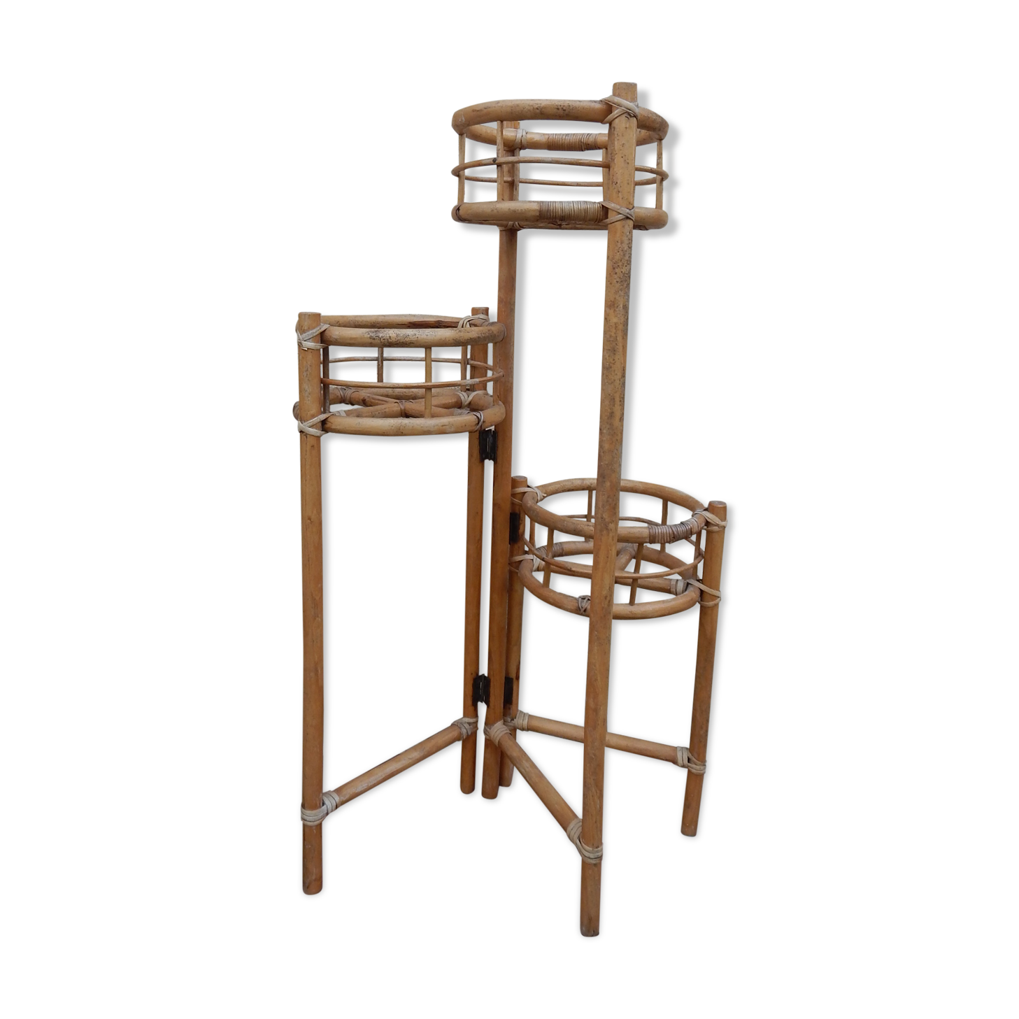 Porte plantes seventies modulable en canne de bambou