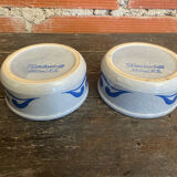 Pair of antique bowls handarbeit salt glaze blue decor vintage #d662