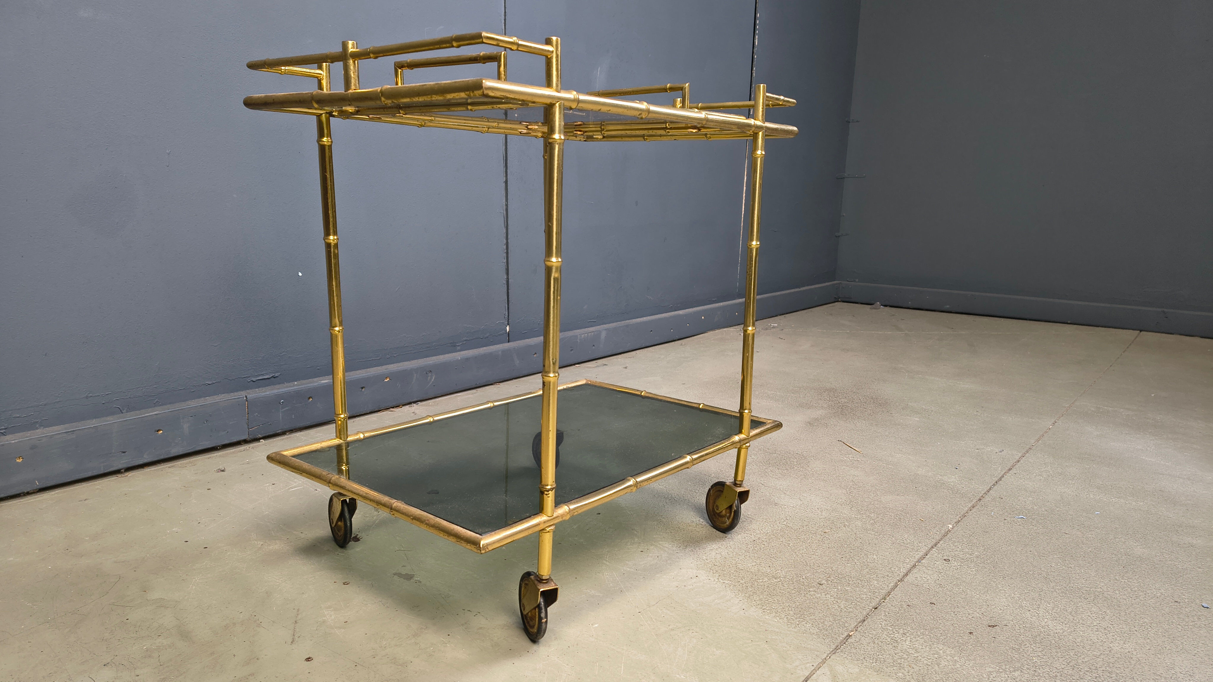 Vintage brass faux bamboo trolley, 1960s