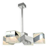 Chandelier cubiste des années 1970 en chrome et verre, style moderne du milieu du siècle.