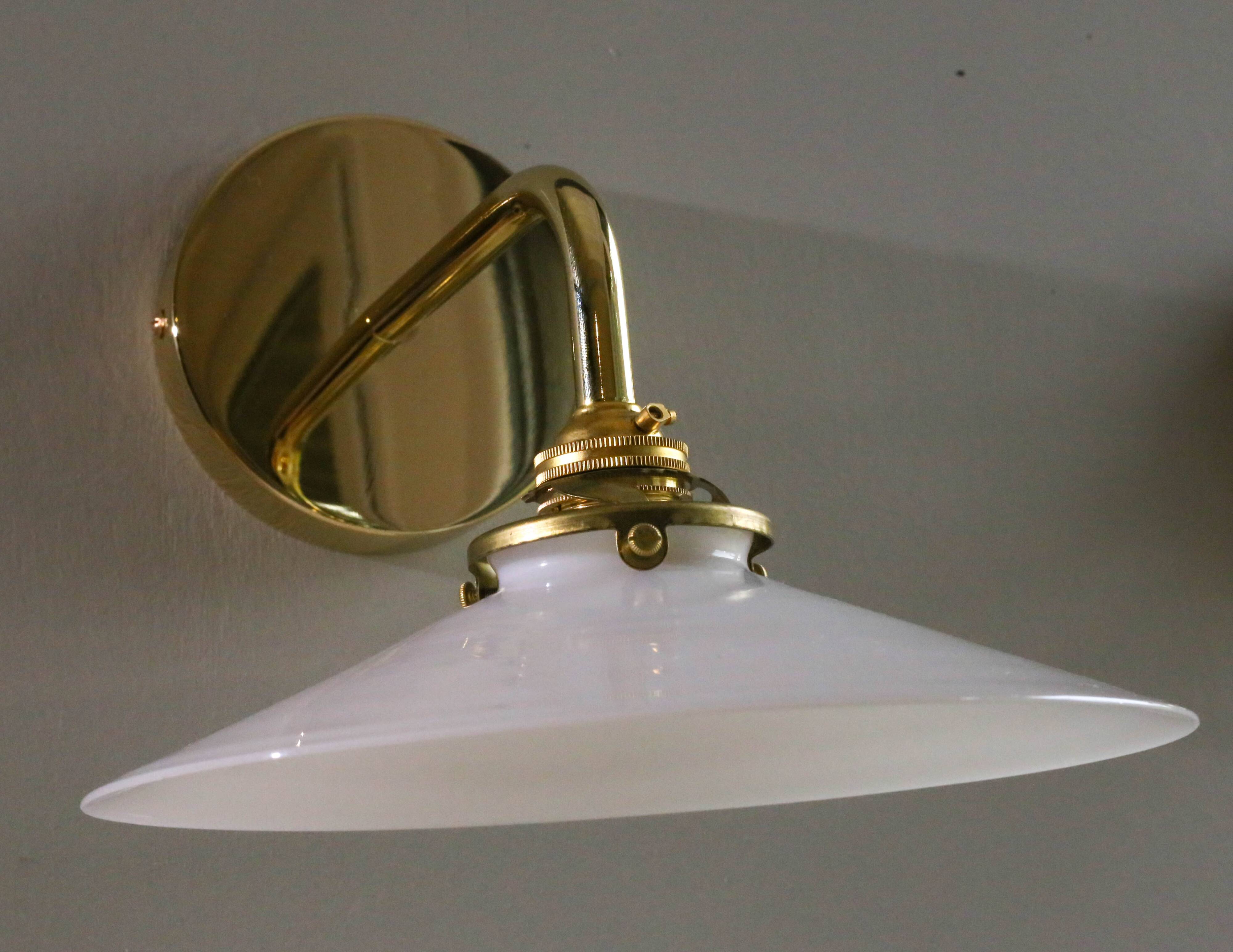 White opaline wall light - brass socket and metal support