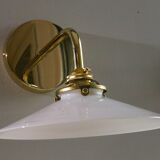 White opaline wall light - brass socket and metal support