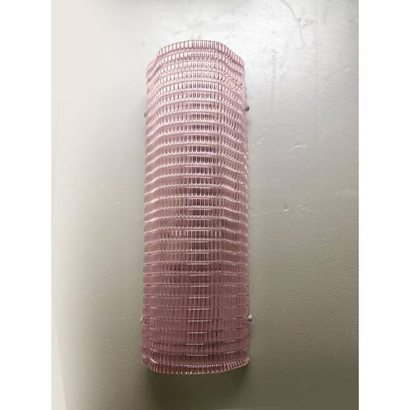 Set of Two Diamond Pink Rectangular Murano Glass Wall Sconce