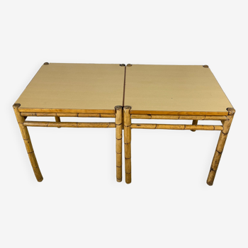 Paire de tables à manger en bambou avec plateau en formica