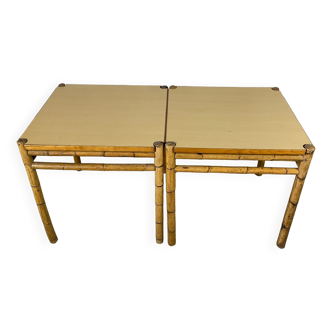 Paire de tables à manger en bambou avec plateau en formica