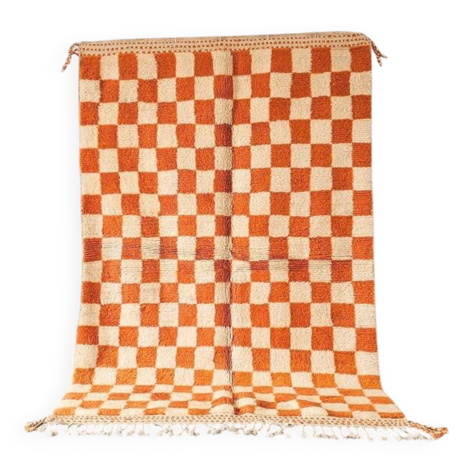 Orange Moroccan rug in natural wool, 250cm x 150cm