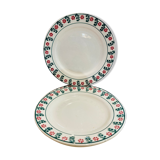 5 assiettes en faience a motif fleurs rouge et vert - ceranord-made in france