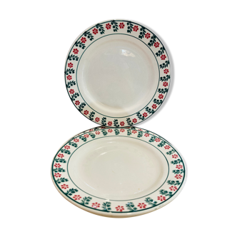 5 assiettes en faience a motif fleurs rouge et vert - ceranord-made in france