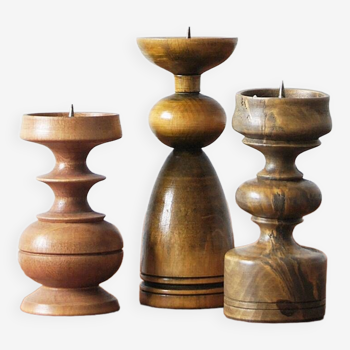 Scandinavian wooden candleholders, set of 3