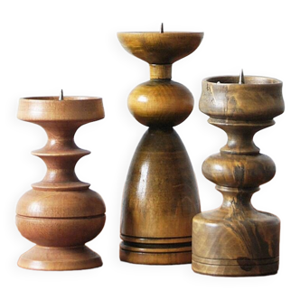 Scandinavian wooden candleholders, set of 3