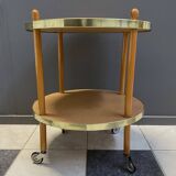 Wood round serving trolley sidetable 1960s