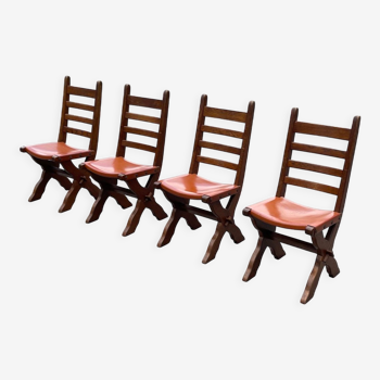 Ensemble vintage de quatre chaises de salle à manger brutalistes chêne