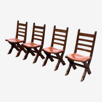 Vintage set of four brutalist dining room chairs oak