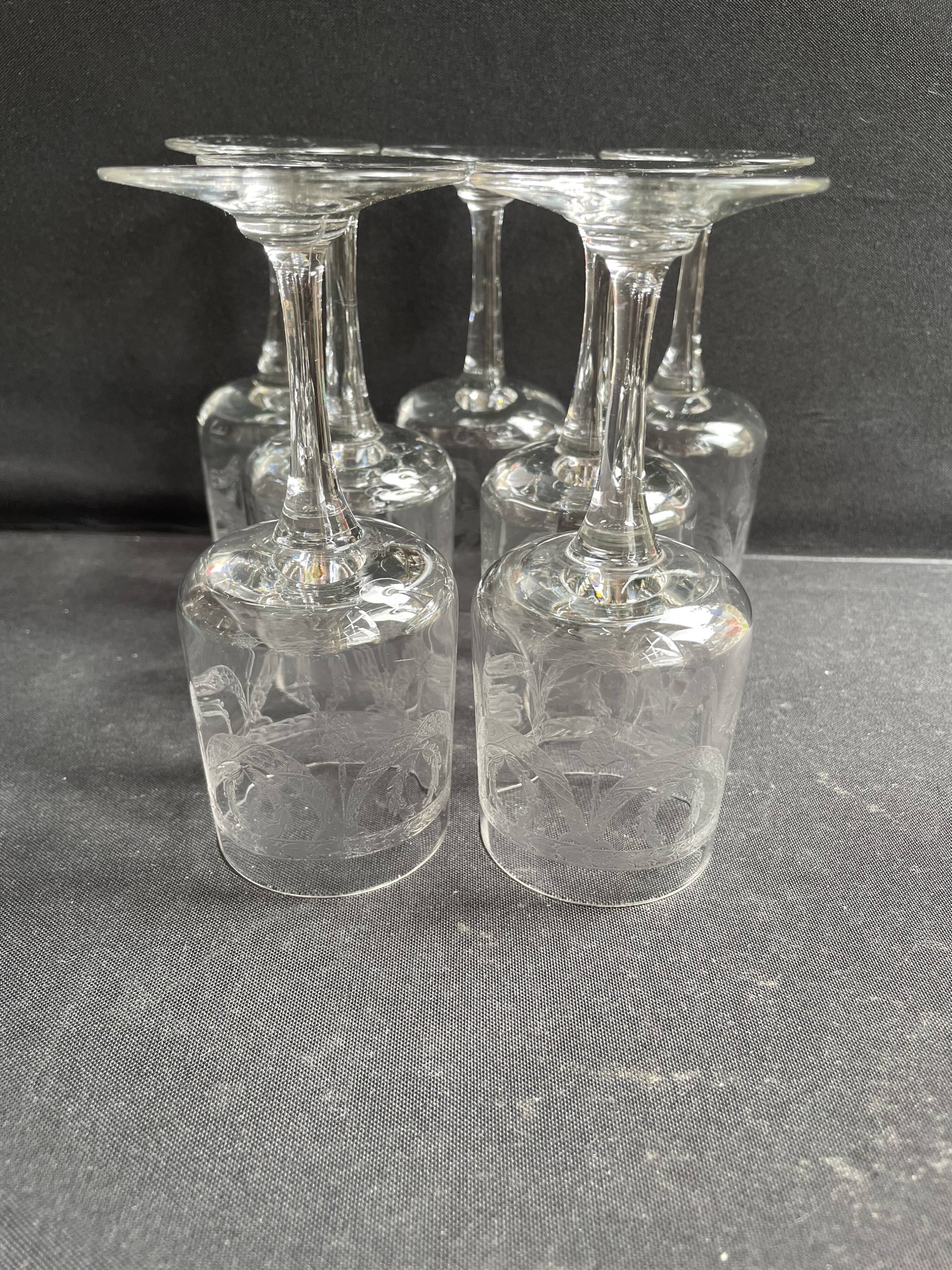 7 ½ crystal guilloche wine glasses – Art Nouveau
