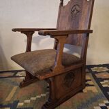 Antique arts and crafts carved oak armchair, 1910