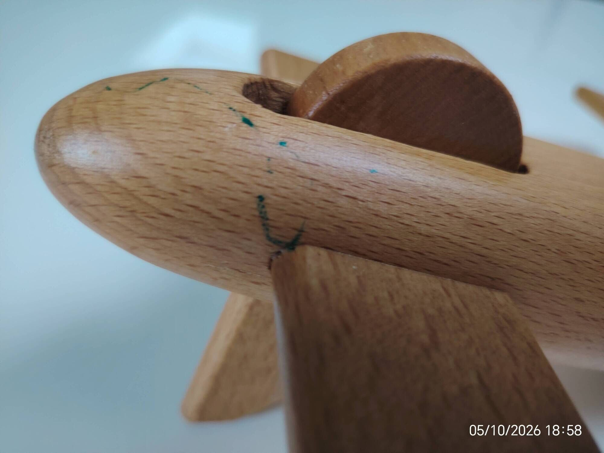 Vintage twin-engine aircraft in solid beech - Moulin Roty (1990s)