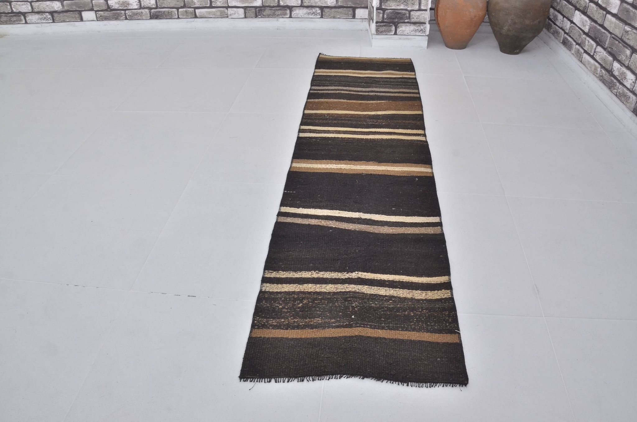 Tapis Kilim à rayures anatoliennes vintage sku3880