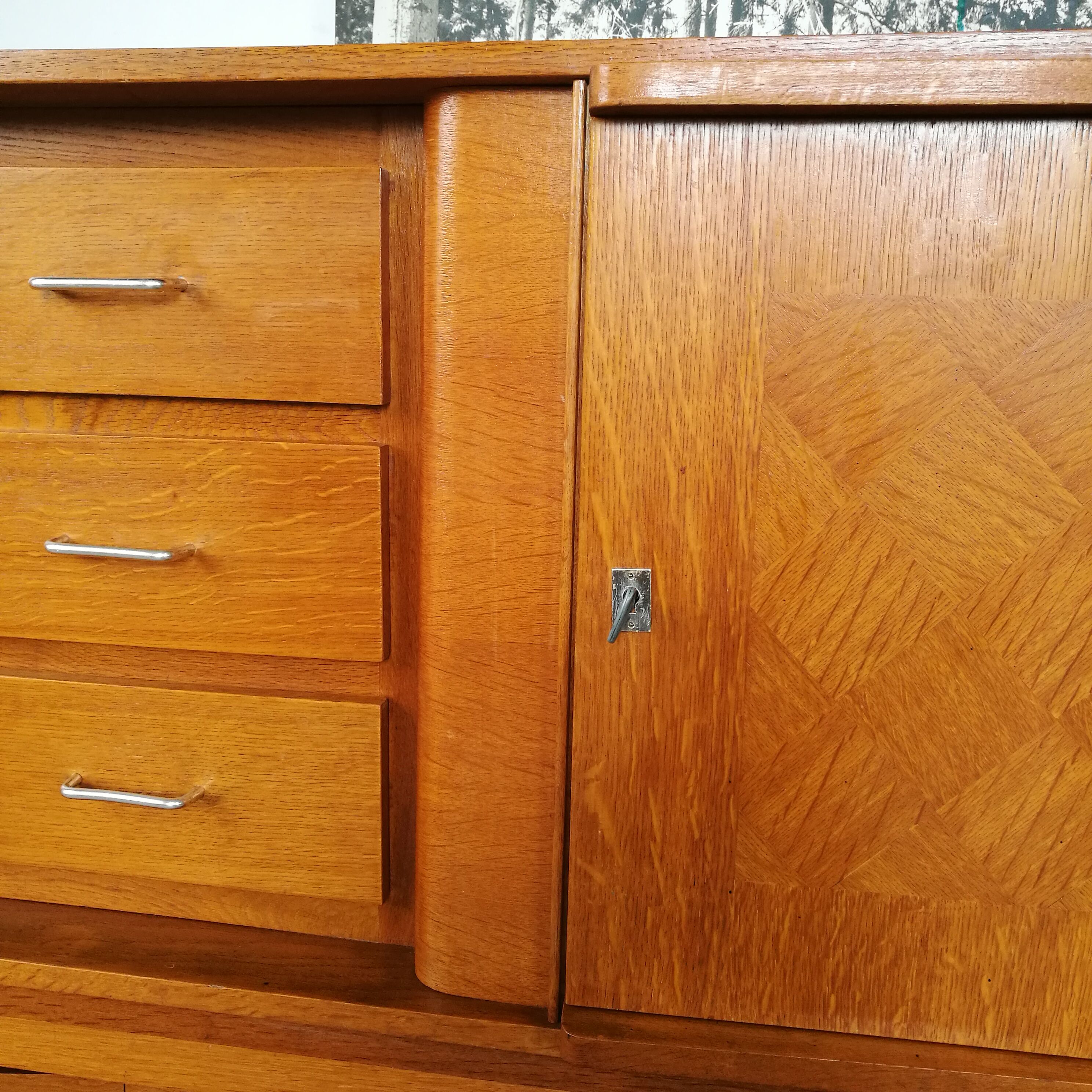 Enfilade 50s golden oak compass feet
