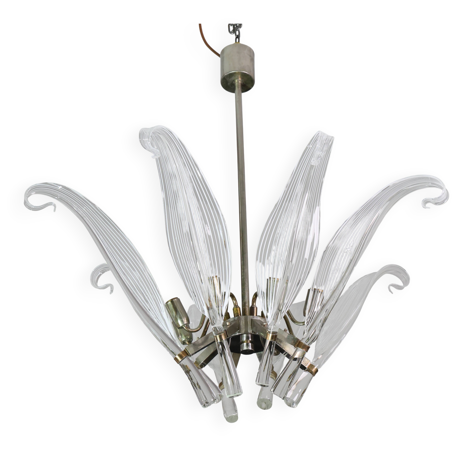 Extraordinary Large Transparent Murano Glass Leaves Chandelier by Franco Lu