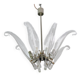 Extraordinary Large Transparent Murano Glass Leaves Chandelier by Franco Lu