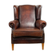 Dark brown vintage sheep leather wingback armchair