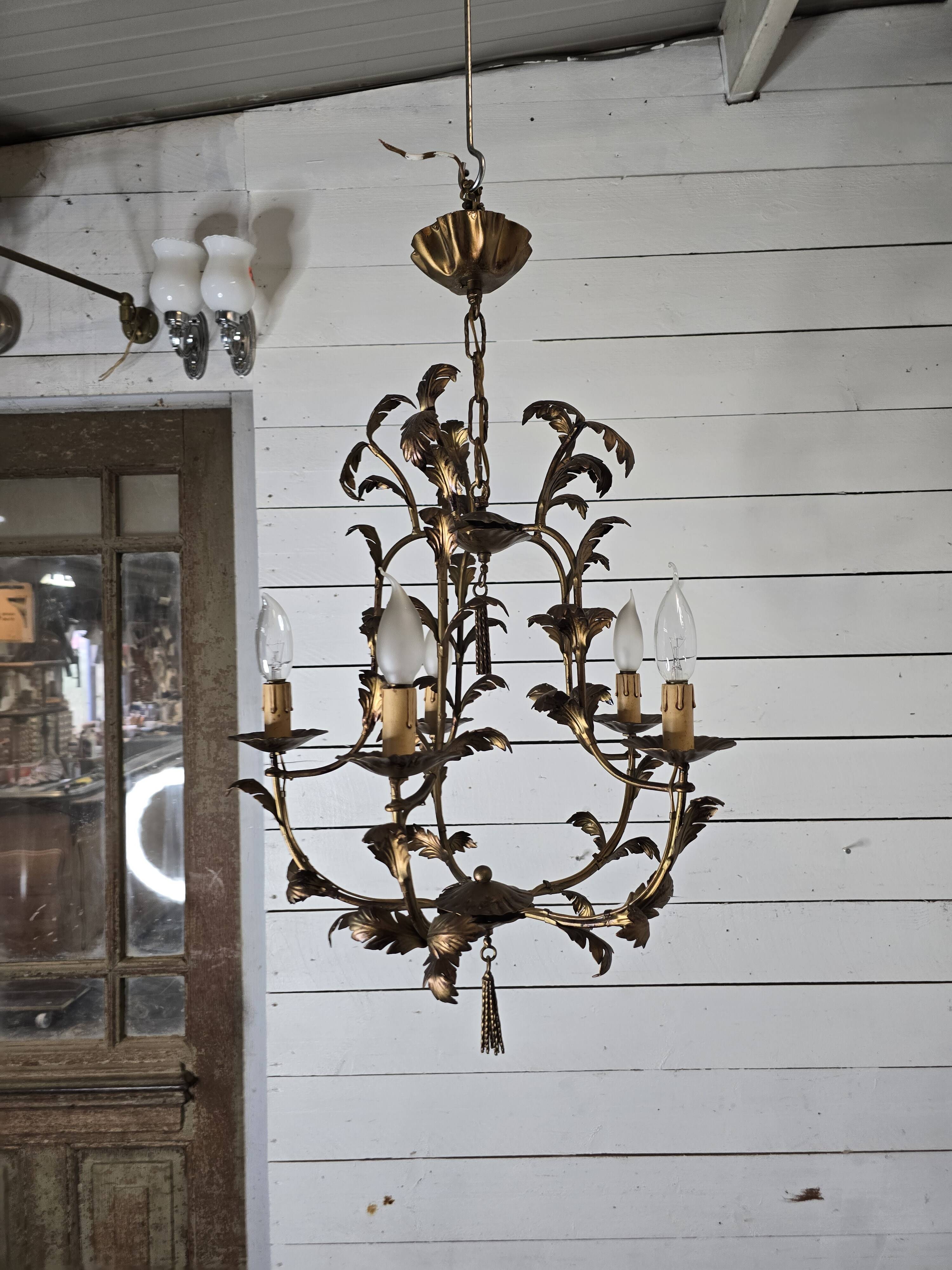 Vintage 5-light foliage chandelier in gold metal