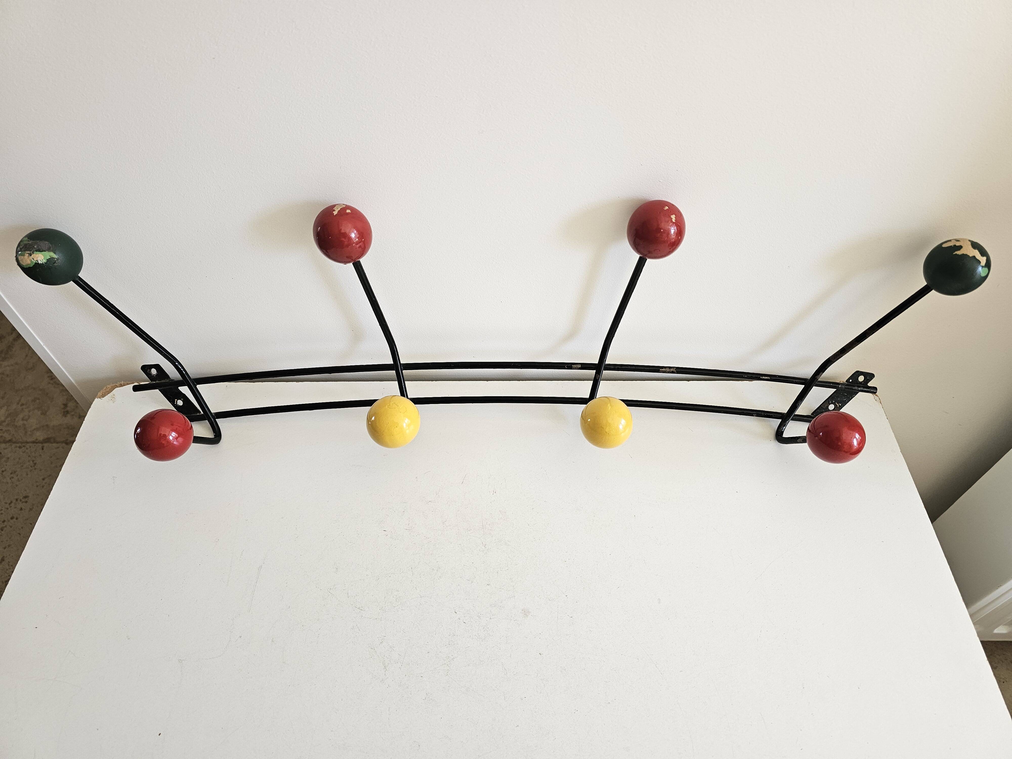 Porte manteaux 8 patères boules - Design Roger Feraud vintage Années 60's