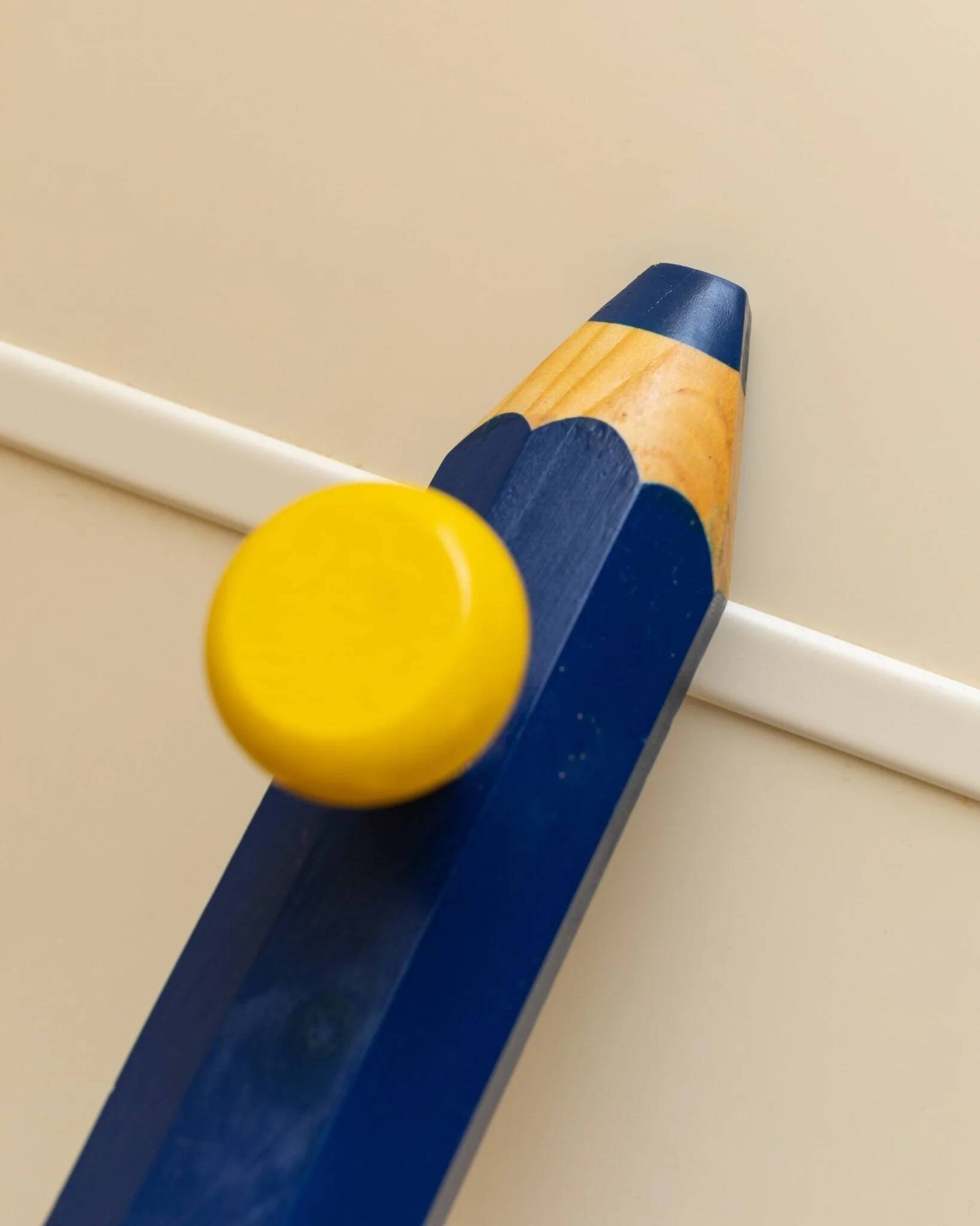 Vintage 1980s pencil-shaped wardrobe - Pierre Sala style - postmodern Memphis design - blue and yellow - 1980s