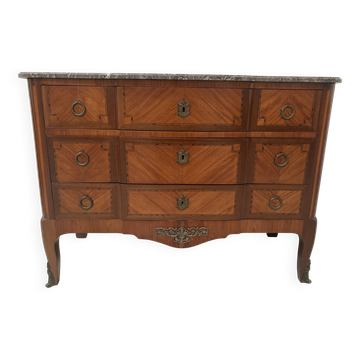 Transition style chest of drawers in mahogany and rosewood, 20th century