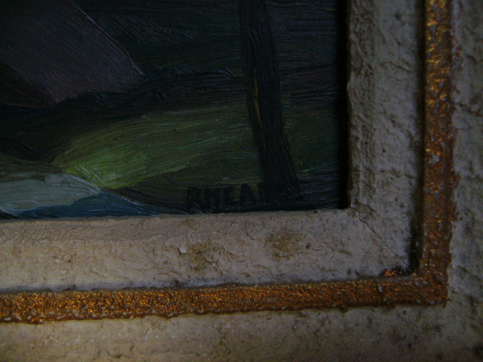 Signed old framed painting depicting a country landscape